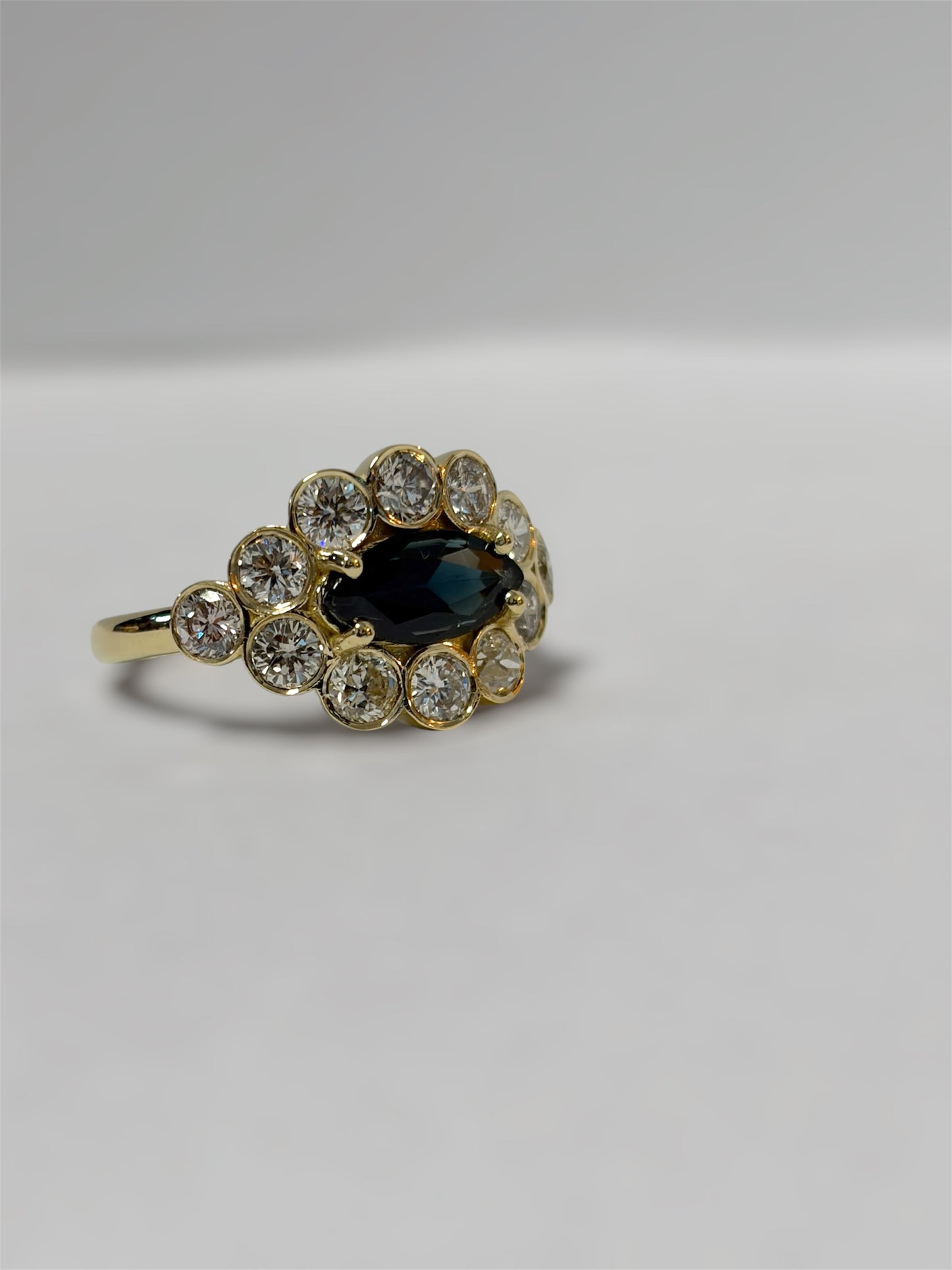 Marquise Sapphire Diamond Halo Ring - 1.30 Carat Diamonds in 14K Gold