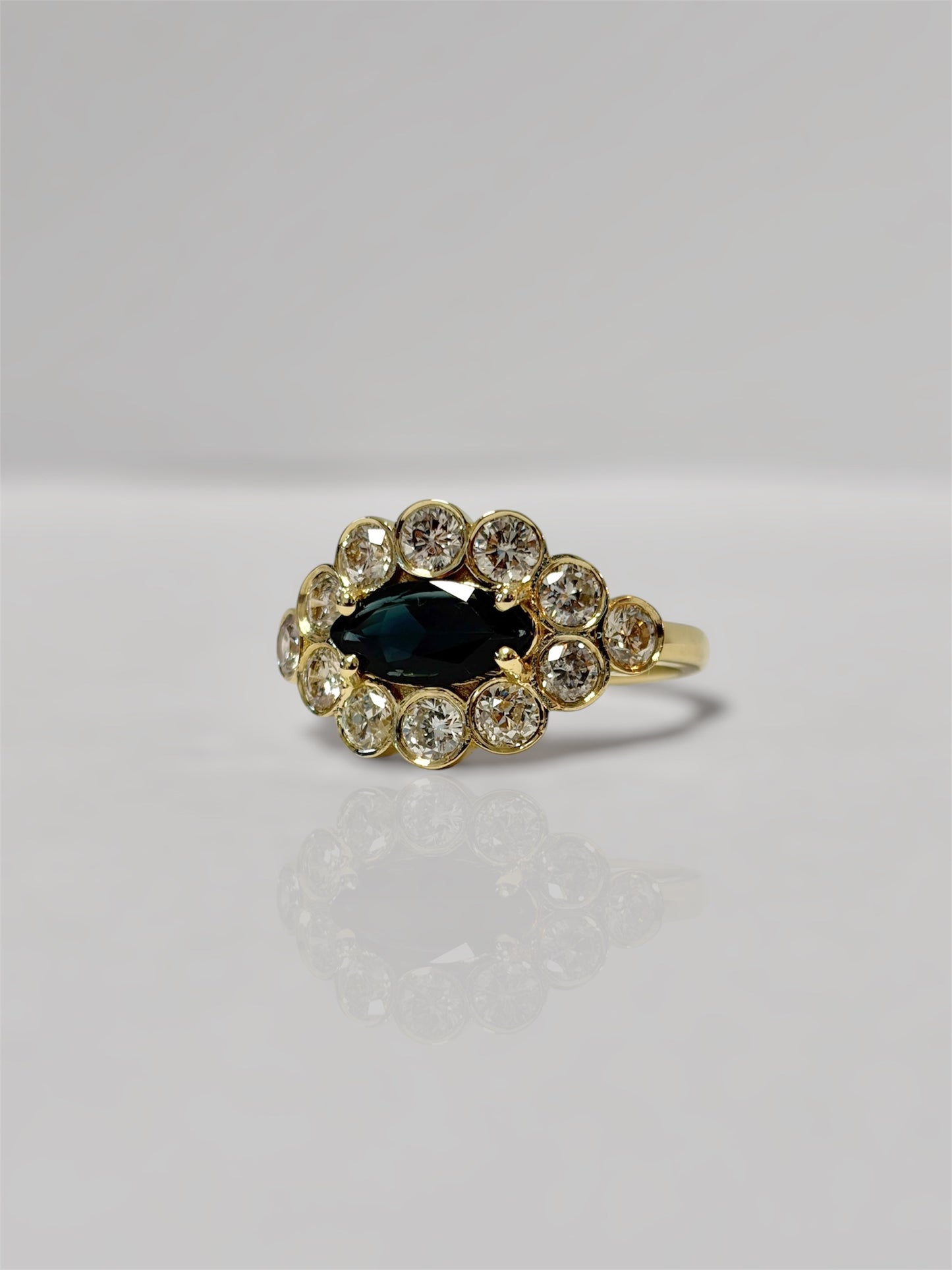 Marquise Sapphire Diamond Halo Ring - 1.30 Carat Diamonds in 14K Gold