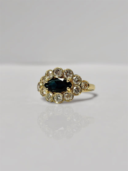 Marquise Sapphire Diamond Halo Ring - 1.30 Carat Diamonds in 14K Gold