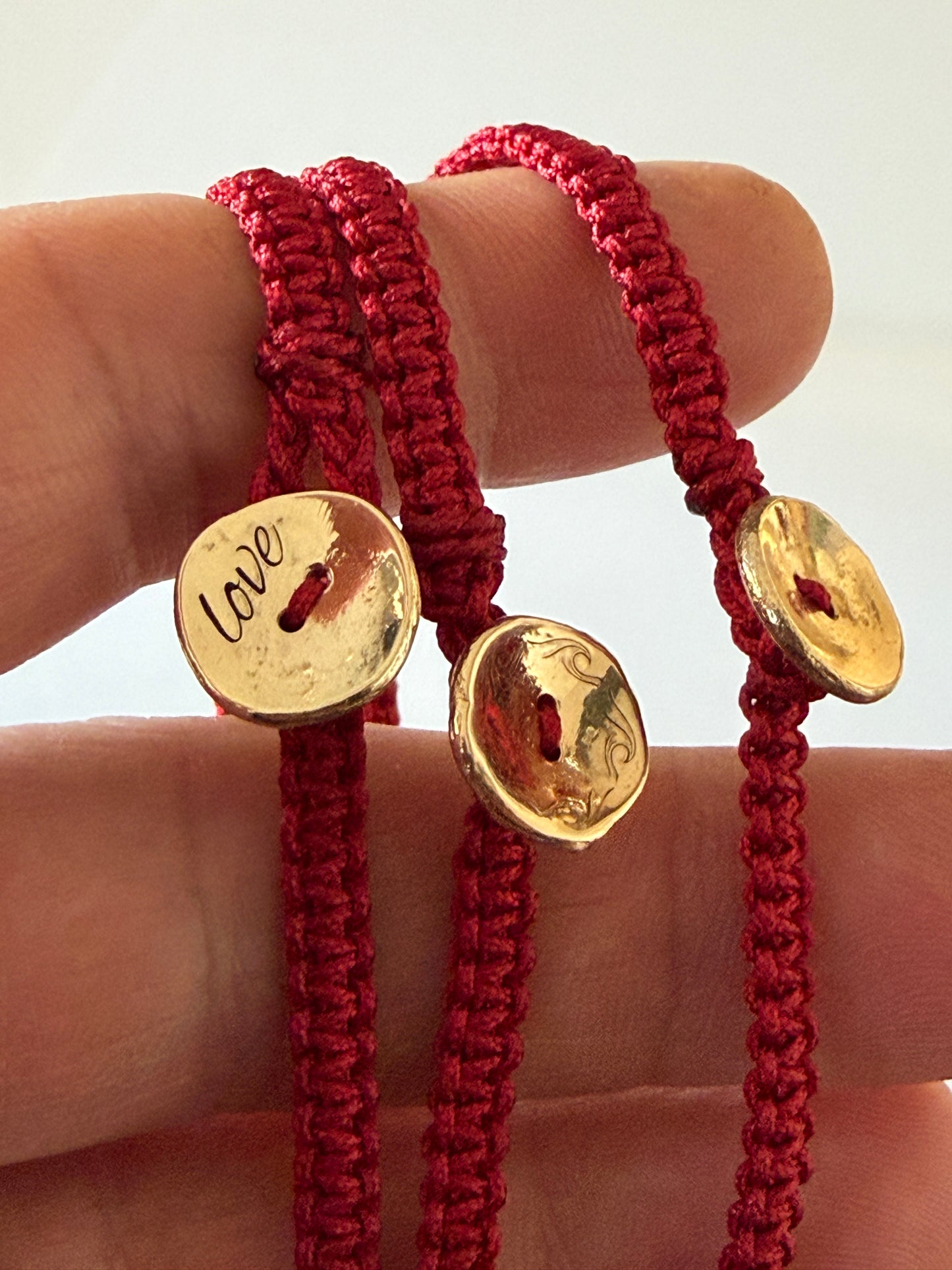 Gold Button Red String Bracelet