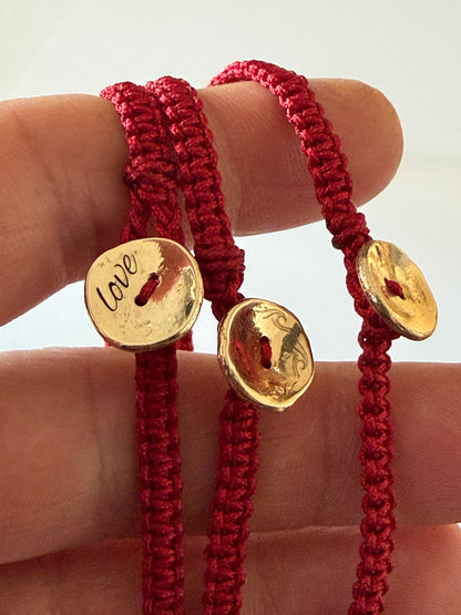 Gold Button Red String Bracelet