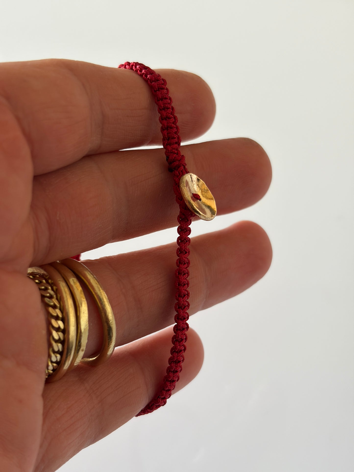 Gold Button Red String Bracelet