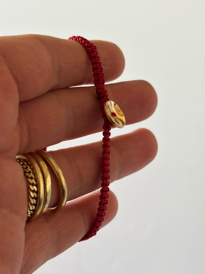 Gold Button Red String Bracelet
