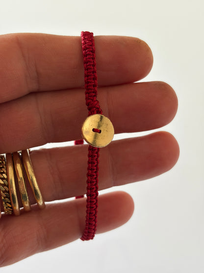 Gold Button Red String Bracelet