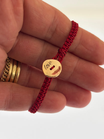 Gold Button Red String Bracelet