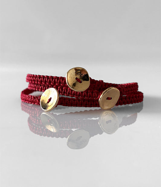 Gold Button Red String Bracelet