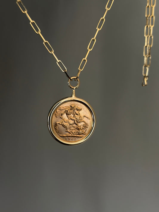 22K Gold Sovereign Coin Necklace - 14K Gold Chain - Vintage Coin Pendant - Handmade Fine Jewelry