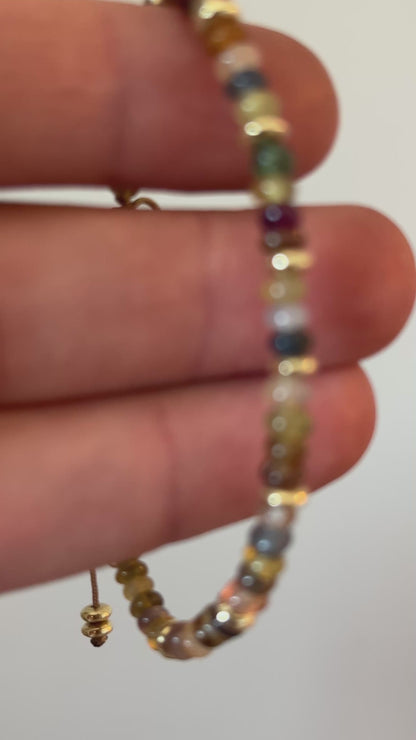 Solid Gold Bead Bracelet with Mixed Color Sapphire Gemstones