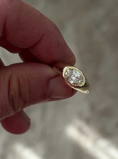 1.5 Carat Oval Lab Diamond Ring in 14K Gold - Handmade Engagement Ring