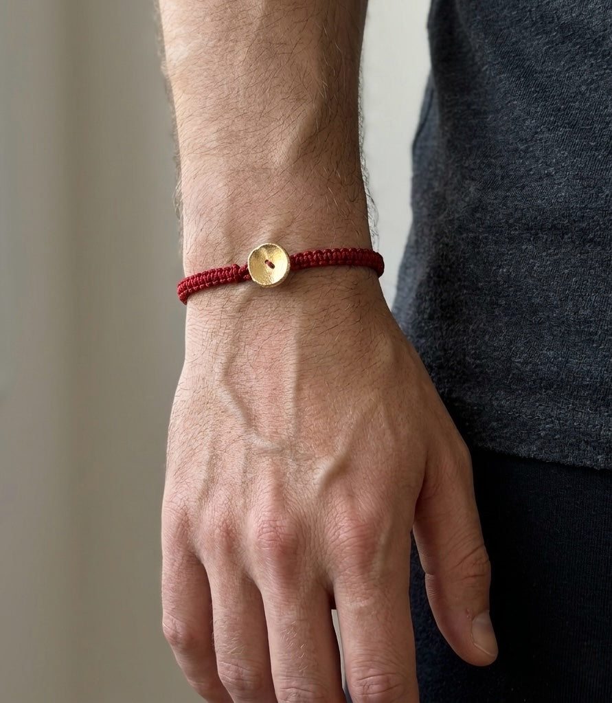 Gold Button Red String Bracelet