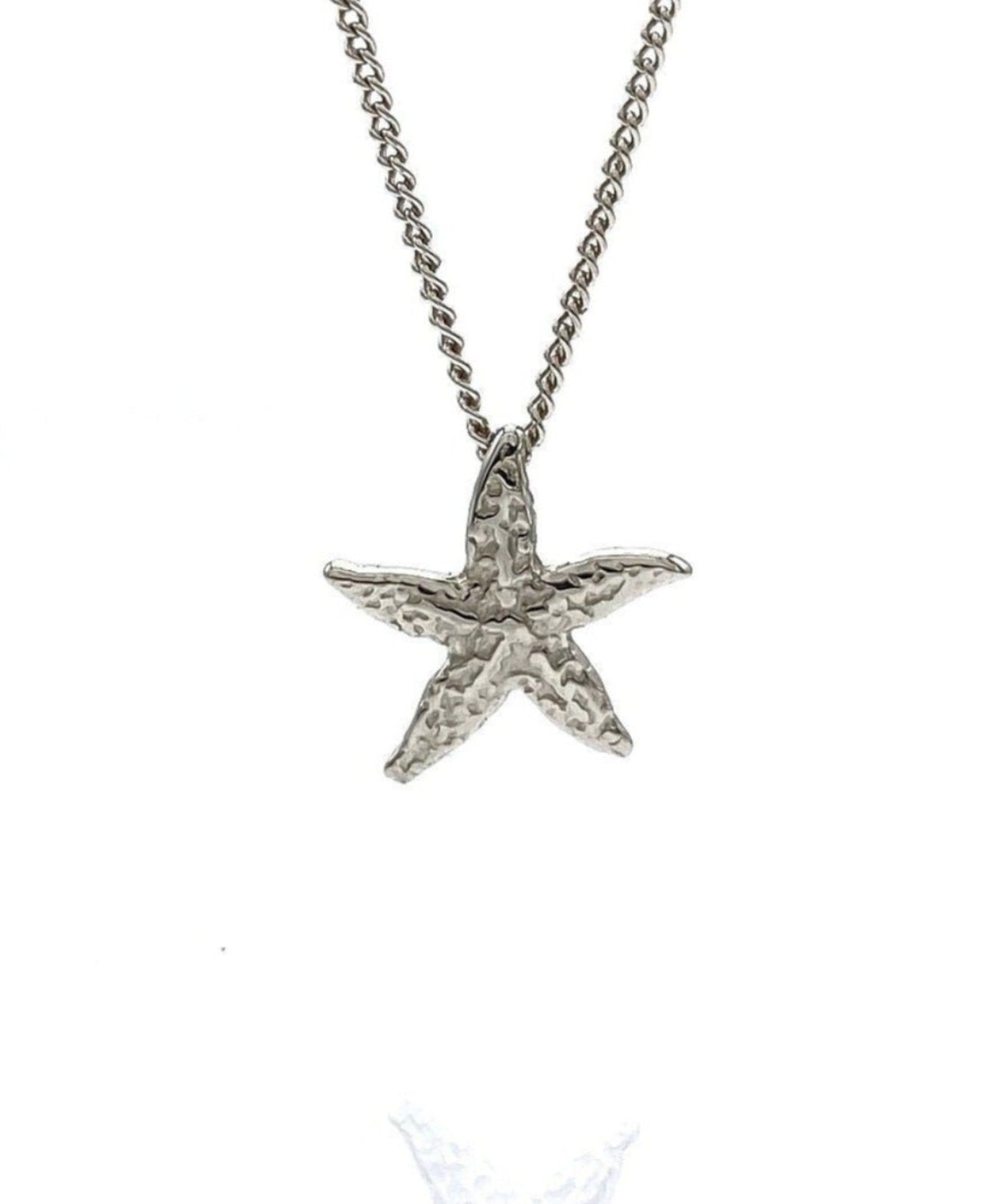 A 14k solid gold starfish pendant necklace on a curb chain.
