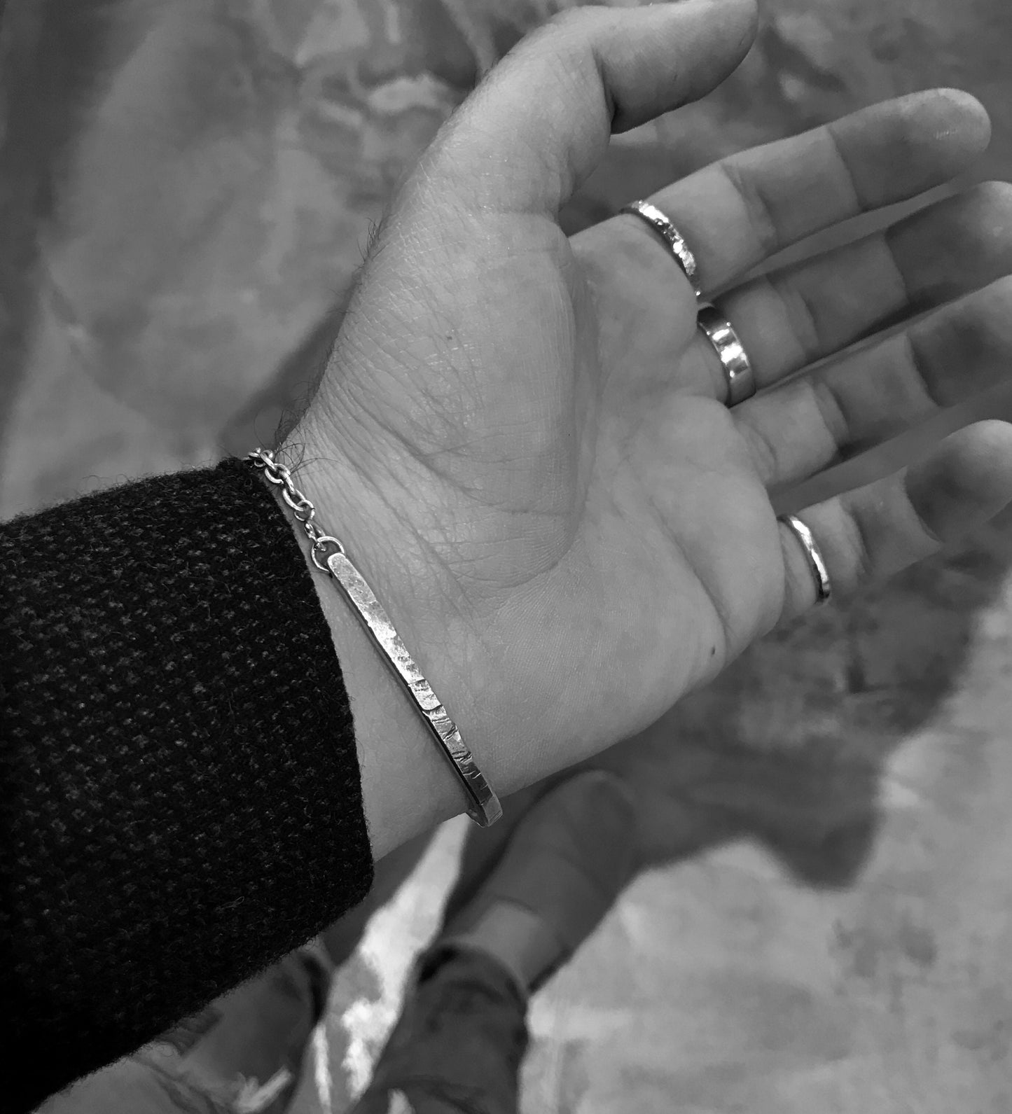 Half & Half Oxidized Cuff Chain Bracelet