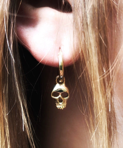 14k Gold Skull Hoop Earring