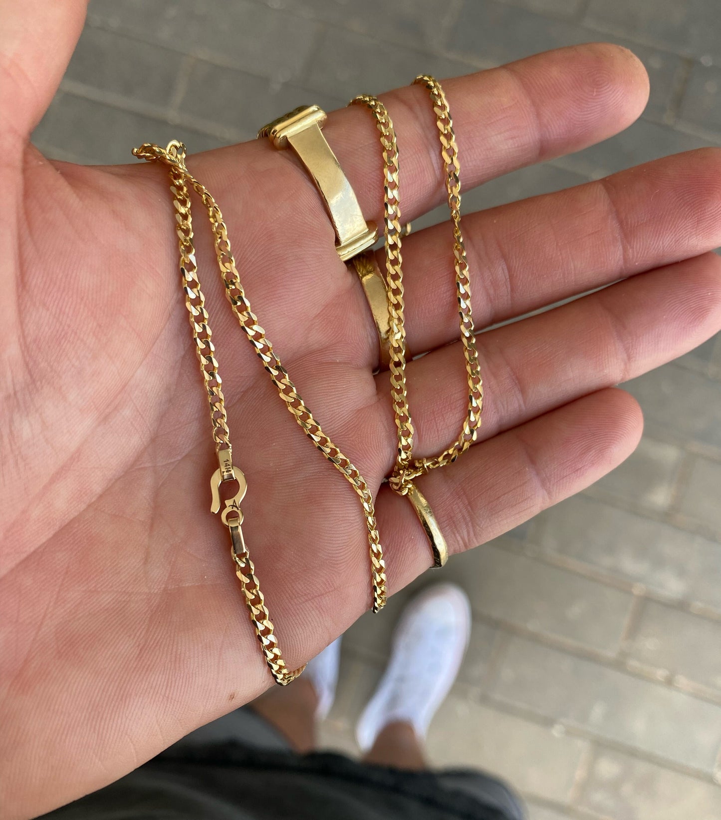 14K Solid Gold Curb Necklace